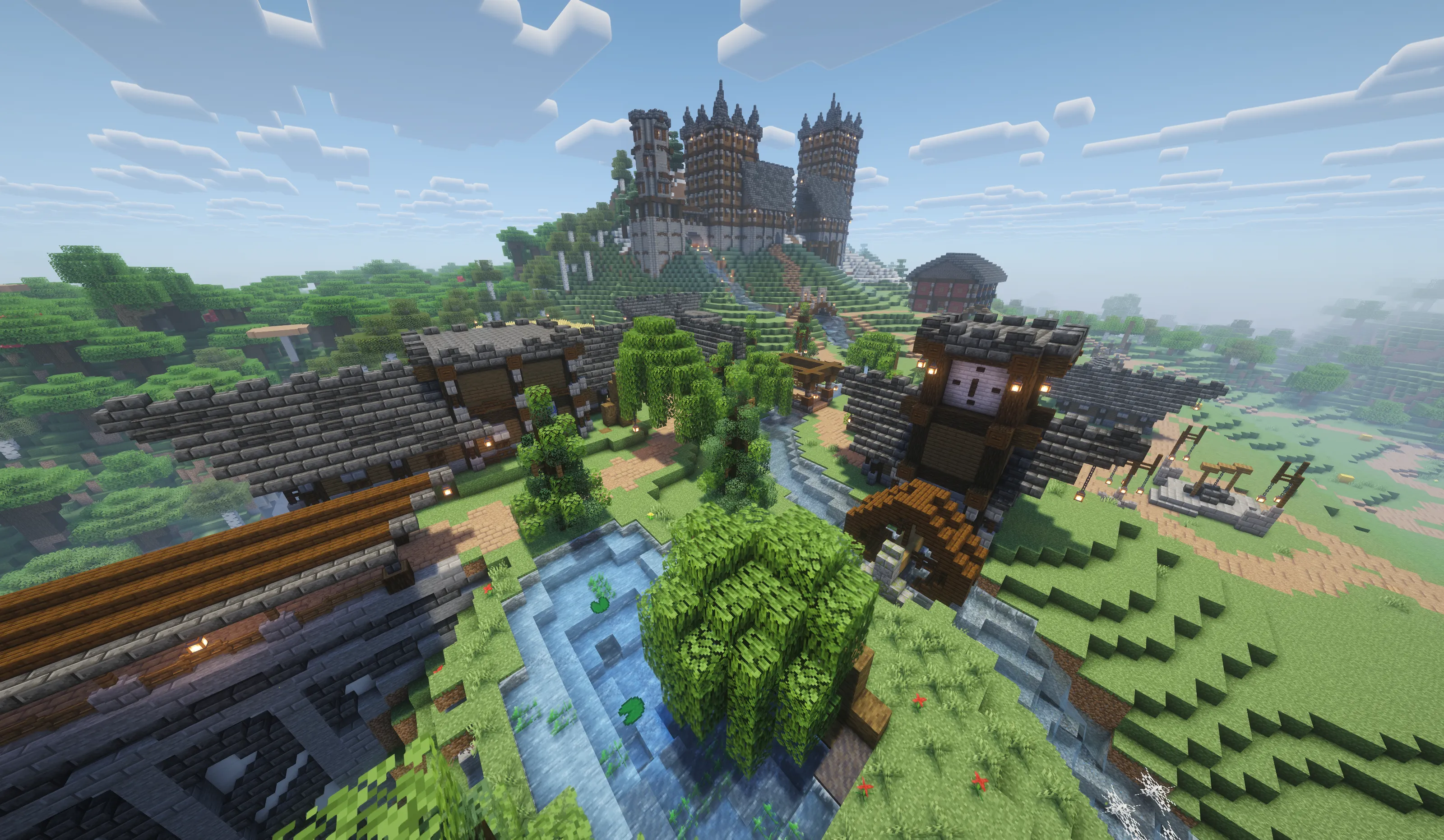 Castle with a medieval village below.