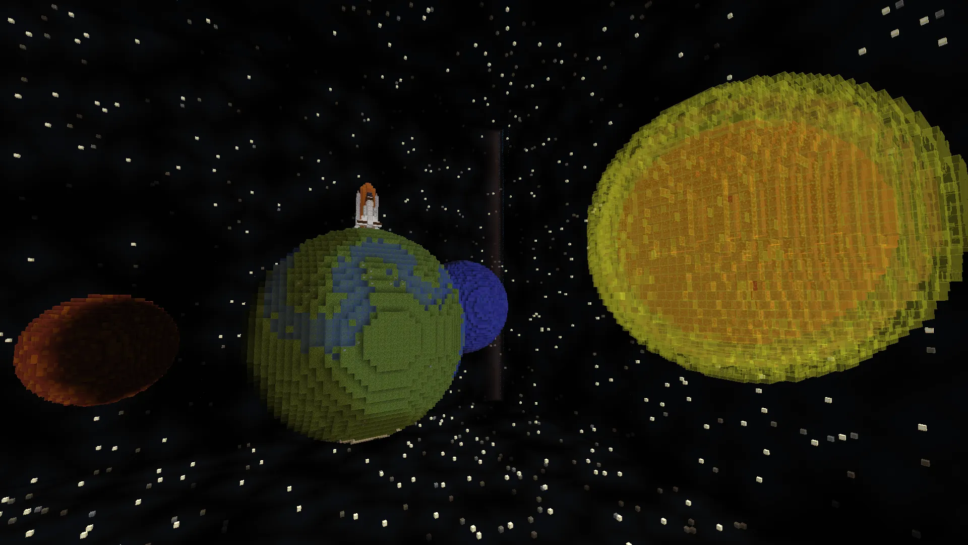 Solar system with three planets in space.